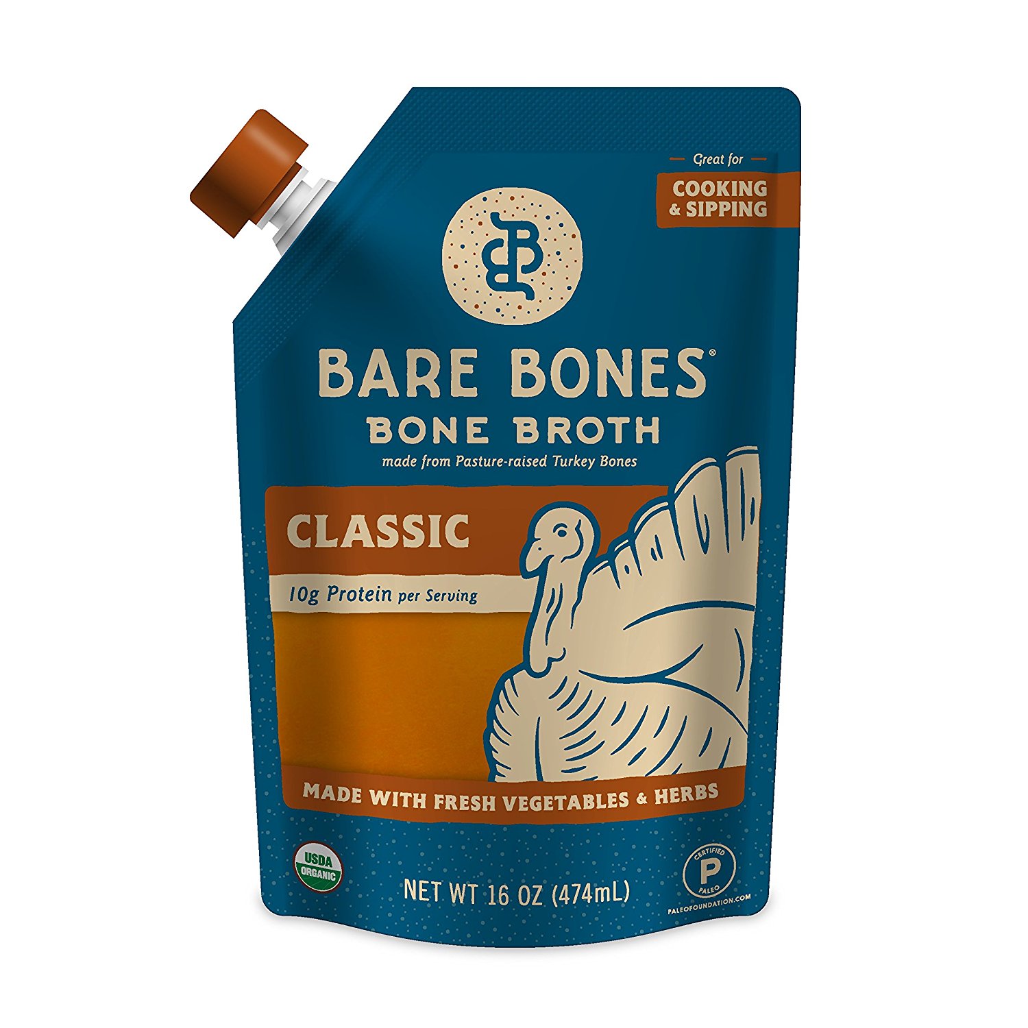 Bare Bones 6 Packs Organic Bone Broth Classic Turkey 16oz