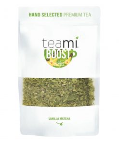 A hybrid of ceremonial matcha green tea powder and traditional loose-leaf tea, Teami Boost is a powerful tea blend has cool minty taste and warm vanilla notes.