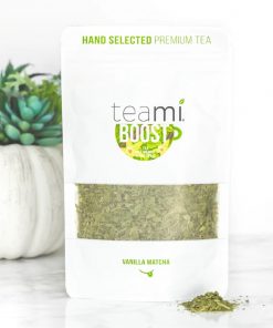 A hybrid of ceremonial matcha green tea powder and traditional loose-leaf tea, Teami Boost is a powerful tea blend has cool minty taste and warm vanilla notes.