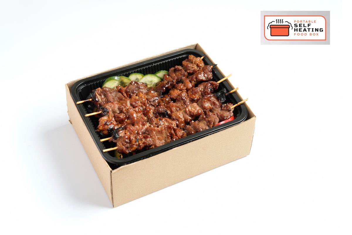 Send Pork Barbecue Hotbox in a personalized, self-heating box to keep your food hot and fresh. Delivery in Metro Manila via CarloPacific.com.